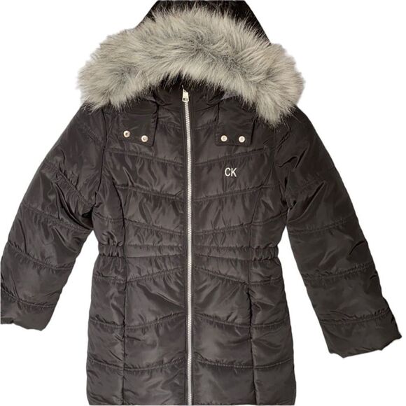 Calvin Klein black long puffer coat youth size 7